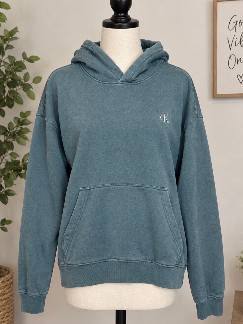 Calvin Klein Men's Teal Blue Pullover Hoodie